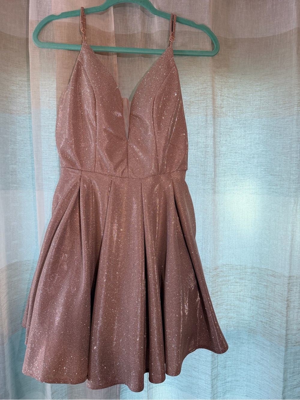 B Darlin Rose Gold Sparkle Fit-and-Flare Prom Dress